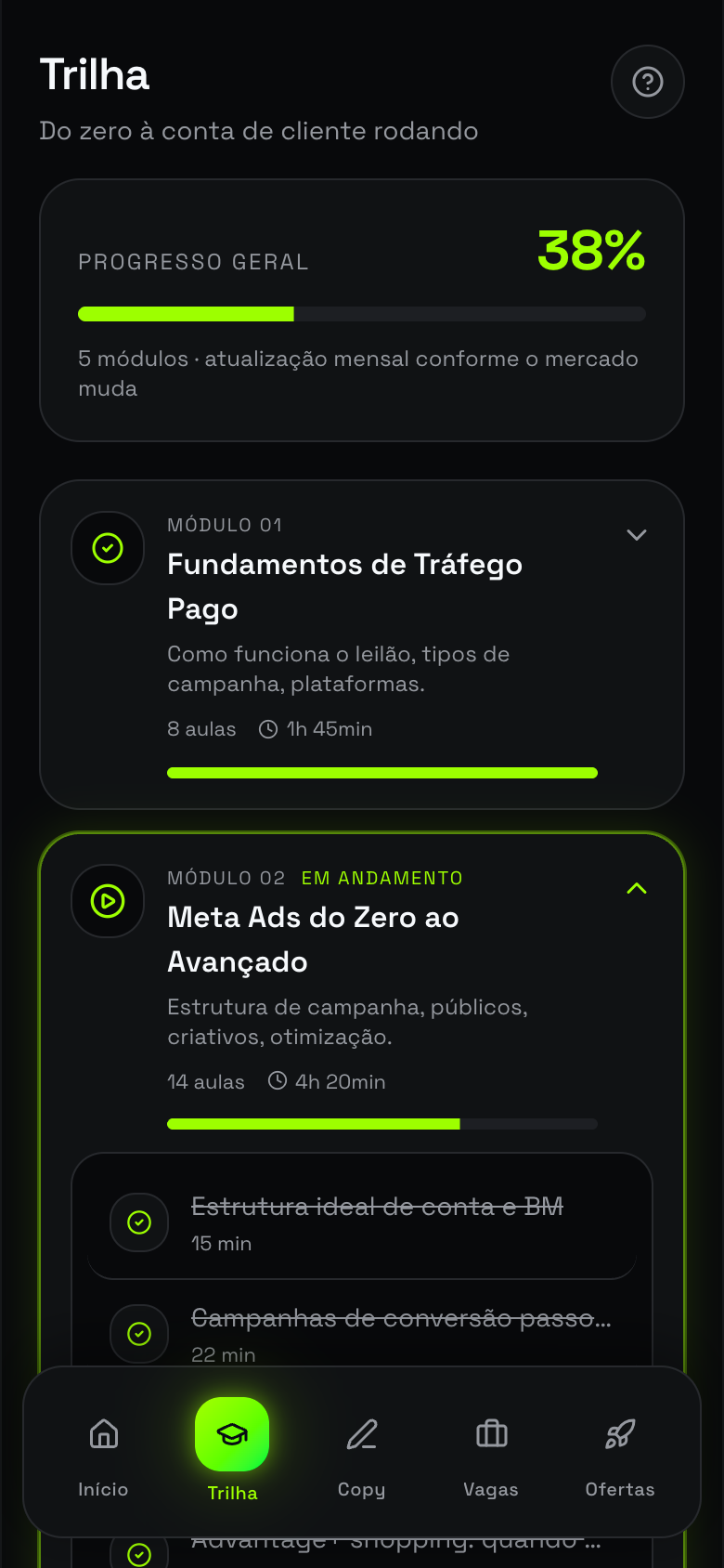 Tela de Conteúdo prático no app Gestorify